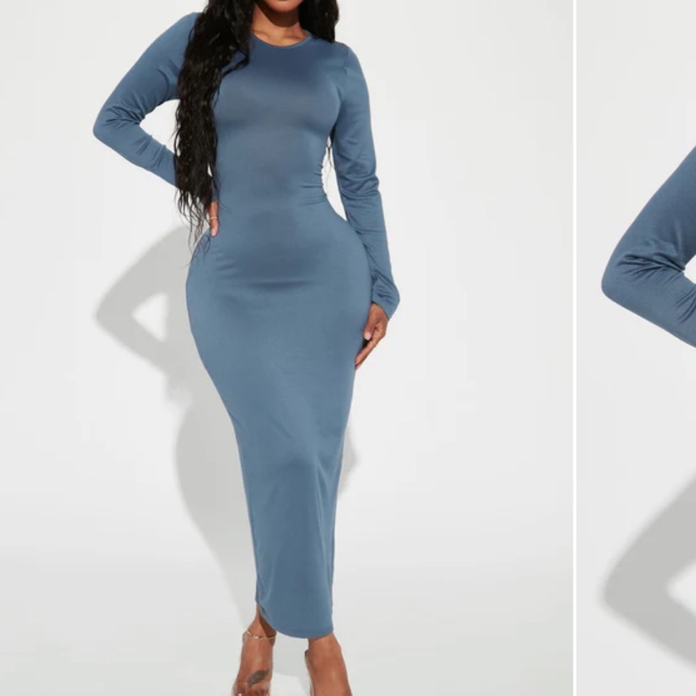 Fashion Nova Chic Slate Long Sleeve Dress